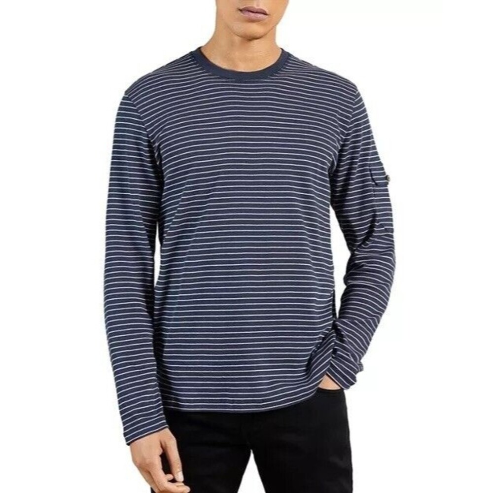 Ted Baker London Men’s Melted Striped Navy White Long Sleeve Shirt- Size XXL